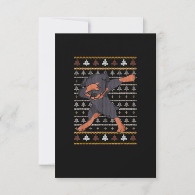 Rottweiler Ugly Sweater Christmas Dog Dab Dance RSVP Card (Front)