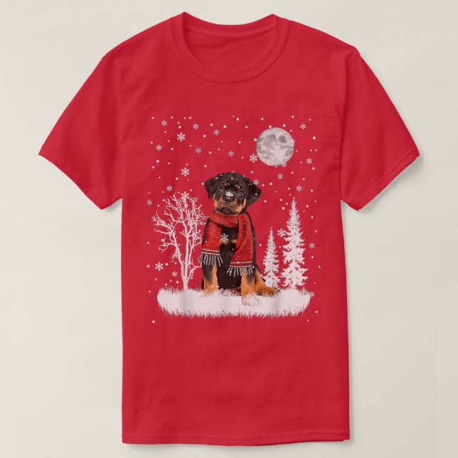 Rottweiler Under Moonlight Snow Christmas Pajama  T-Shirt (Design Front)