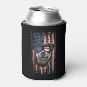 rottweiler vintage american flag can cooler