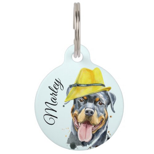 Rottweiler Watercolour Portrait QR Code Pet ID Tag