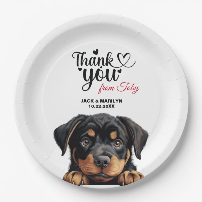 Rottweiler Wedding Thank You Paper Plates (Front)