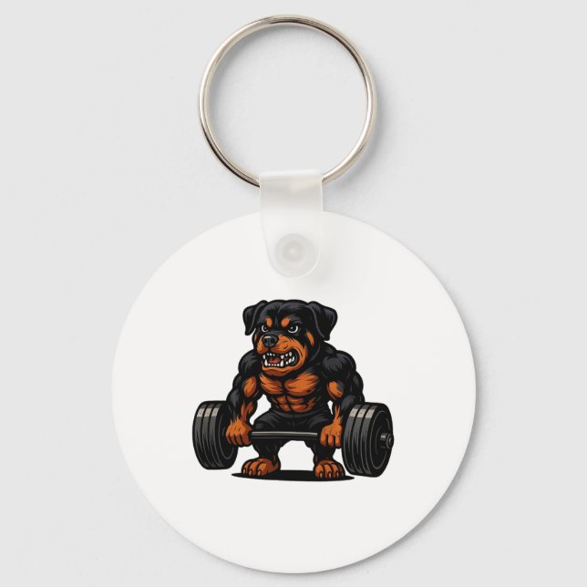 Rottweiler Weightlifting Bodybuilder Workout Gym D Keychain (Front)
