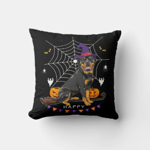 Rottweiler Witch Pumpkin Halloween Mens Womens Dog Throw Pillow