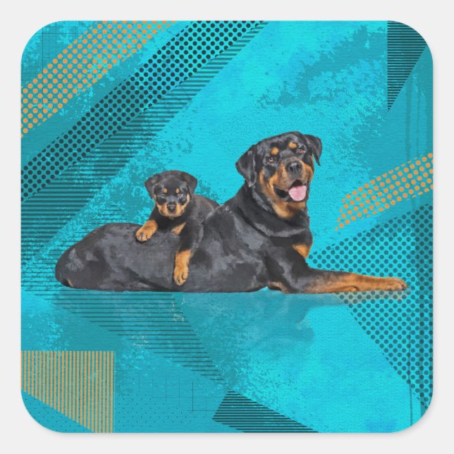 Rottweiler with a puppy square sticker (Front)