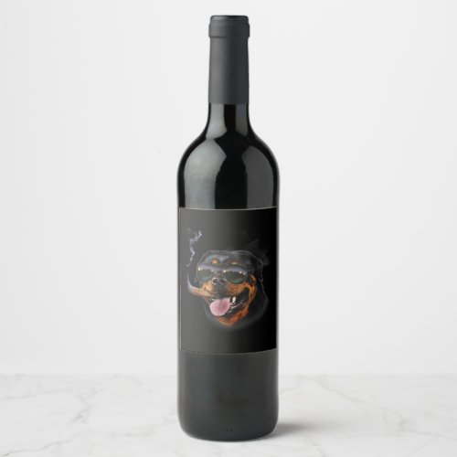 Rottweiler With Cigar Wearing Aviator Sunglass Wine Label