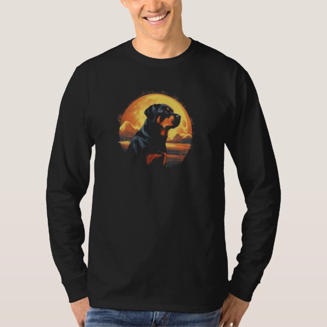 Rottweiler With Full Moon in Background - Dog Love T-Shirt (Front)