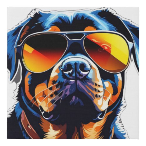 Rottweiler with Sunglass Art  Faux Canvas Print