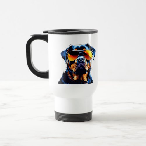 rottweiler with sunglass art mug