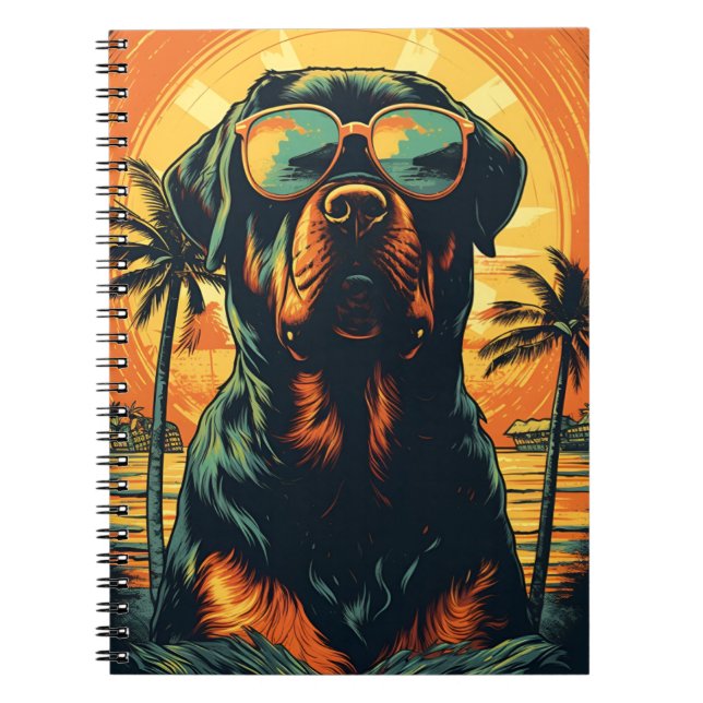 Rottweiler with Sunglasses at the beach Notebook (Front)