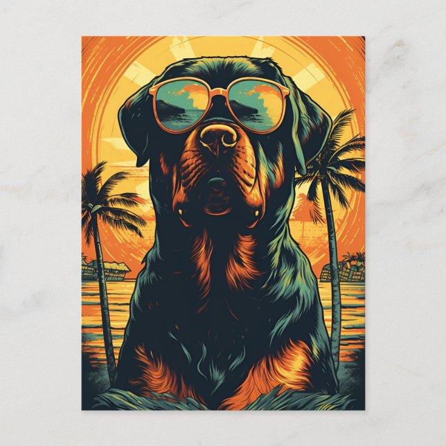Rottweiler with Sunglasses at the beach Postcard (Front)