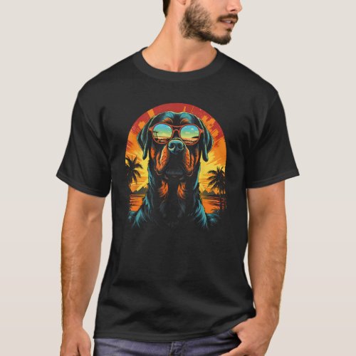 Rottweiler With Sunglasses Funny Retro Vintage Dog T-Shirt