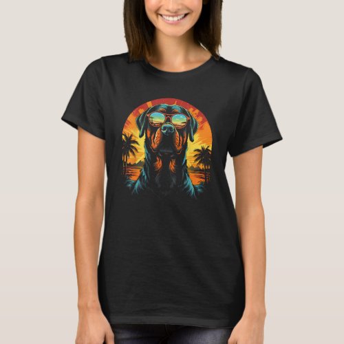 Rottweiler With Sunglasses Funny Retro Vintage Dog T-Shirt