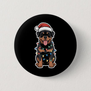 Rottweiler Wrapped In Christmas Lights Button