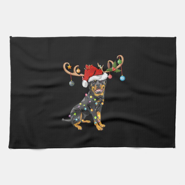 Rottweiler Xmas Gift Santas Reindeer Rottweiler Kitchen Towel (Horizontal)