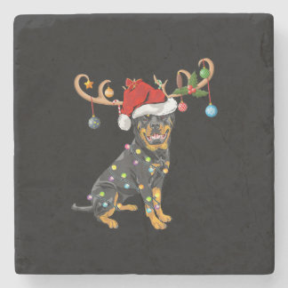 Rottweiler Xmas Gift Santas Reindeer Rottweiler Stone Coaster