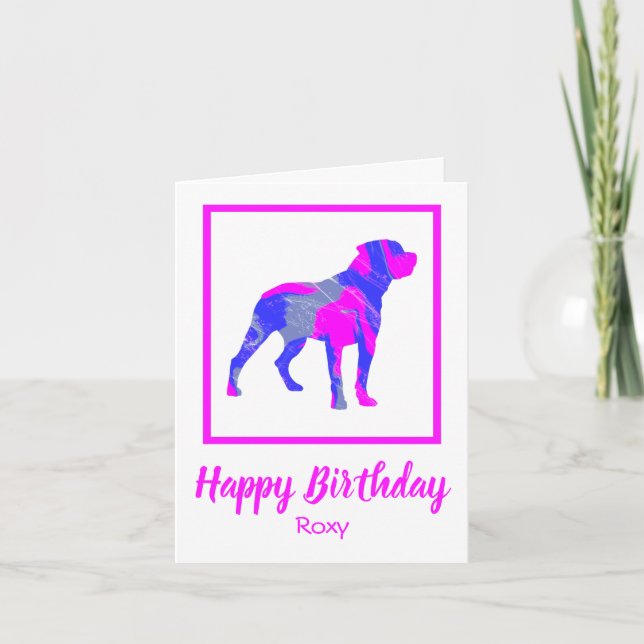 RottweilerPink Dog Sillhouette Funny Birthday Card (Front)
