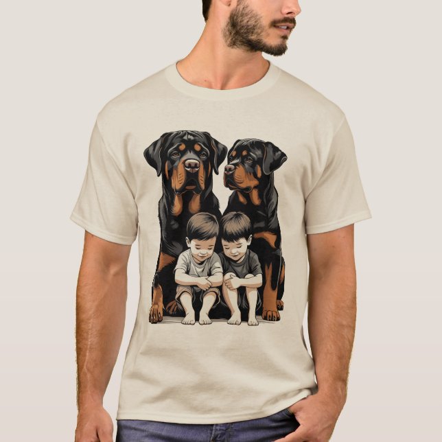 Rottweilers As Loyal Guardians Of Kids T-Shirt (Front)