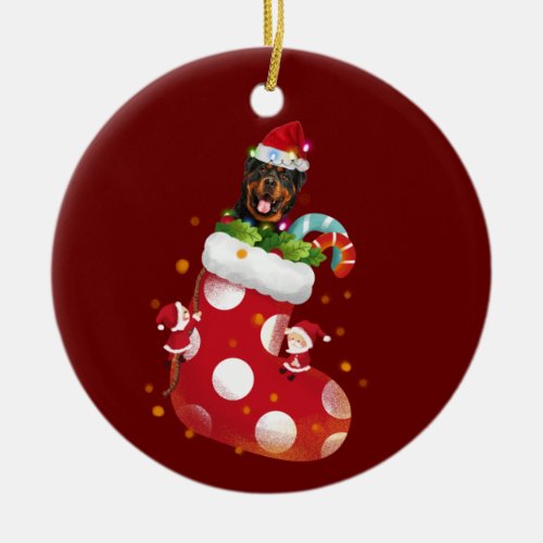 Rottweilers With Hat Sock Christmas Ceramic Ornament