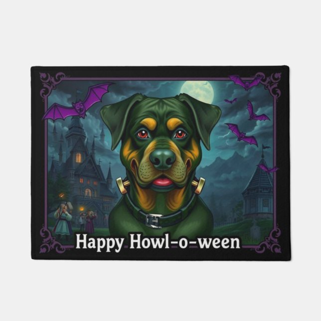 Rottweilerstein Happy Howl-o-ween Doormat (Front)