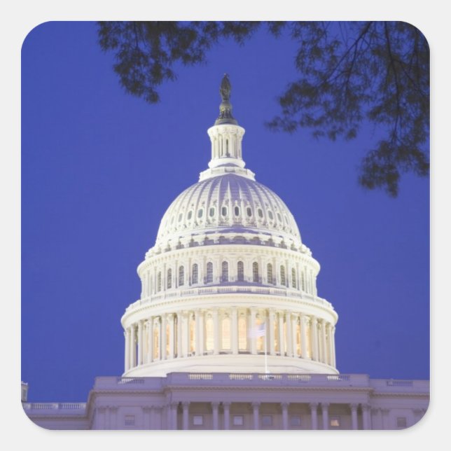 Rotunda of U.S. Capitol at night, Washington Square Sticker (Front)