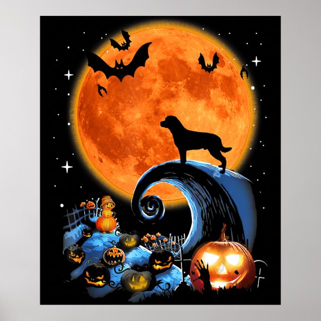 Rotweiler dog moon pumpkin Halloween costume Poster (Front)