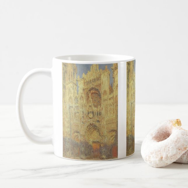 Rouen Cathedral, Sunset by Claude Monet Coffee Mug (With Donut)