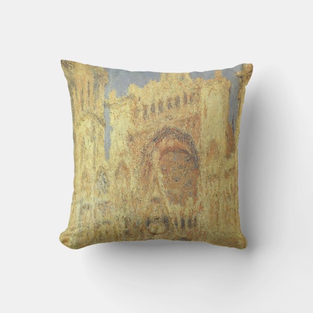 Rouen Cathedral, Sunset by Claude Monet Throw Pillow (Front)