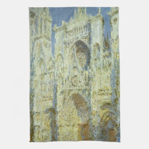 Rouen Cathedral West Facade Sunlight Claude Monet Kitchen Towel