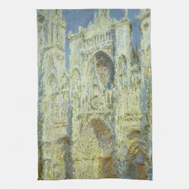Rouen Cathedral West Facade Sunlight, Claude Monet Kitchen Towel (Vertical)