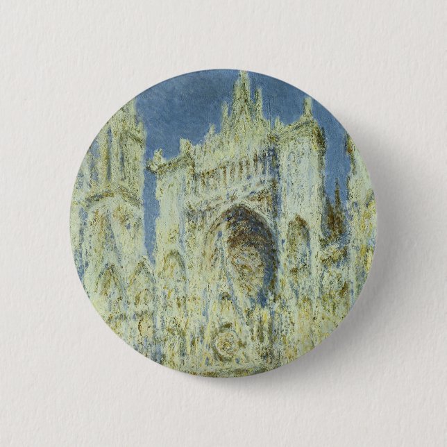 Rouen Cathedral West Facade Sunlight, Claude Monet Pinback Button (Front)