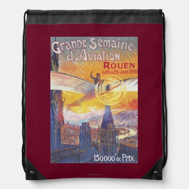 Rouen, France - Pilot and Plane Drawstring Bag (Front)