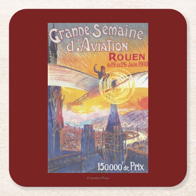 Rouen, France - Pilot and Plane Square Paper Coaster (Front)