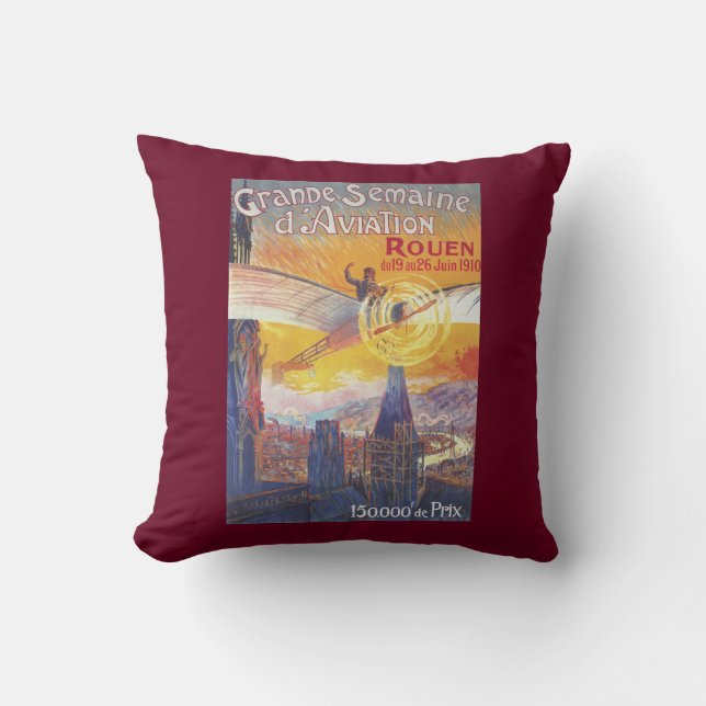Rouen, France - Pilot and Plane Throw Pillow (Front)
