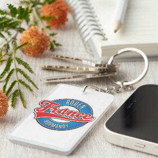 Rouen Normandy France retro logo Keychain