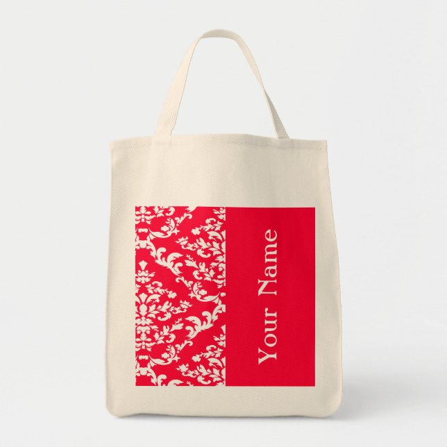 Rouge Bold Damask w/ name @ Emporiomoffa Tote Bag (Front)