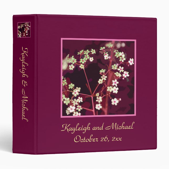Rouge Floral Personalized Wedding Album Binders (Front/Spine)