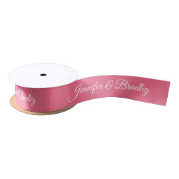 Rouge Pink White Elegant Wedding Personalized Name Satin Ribbon