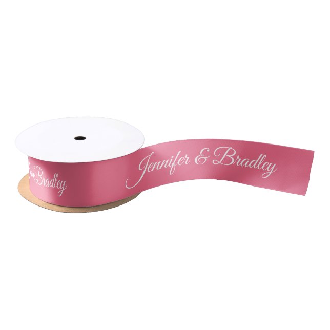 Rouge Pink White Elegant Wedding Personalized Name Satin Ribbon (Spool)