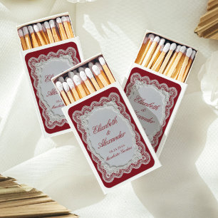 Rouge Red Old Money Lace Wedding Matchboxes