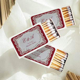 Rouge Red Old Money Lace Wedding Matchboxes