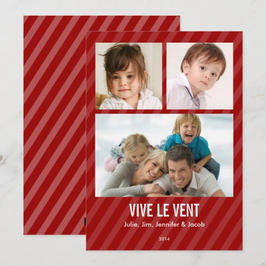 Rouge Triple carte de photo de vacances (Front/Back)