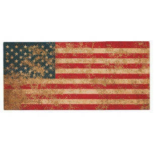 Rough Aged Vintage American Flag Wood Flash Drive