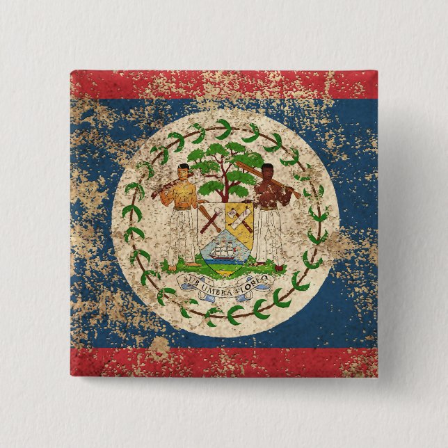 Rough Aged Vintage Belize Flag Pinback Button (Front)