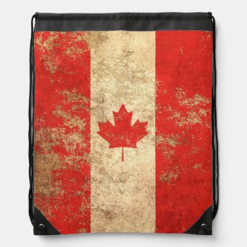 Rough Aged Vintage Canadian Flag Drawstring Bag by UniqueFlags at Zazzle