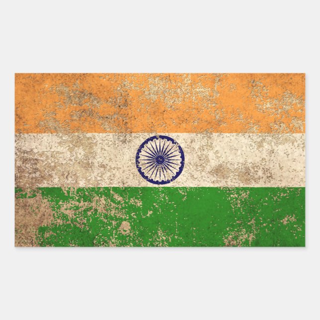 Rough Aged Vintage Indian Flag Rectangular Sticker (Front)