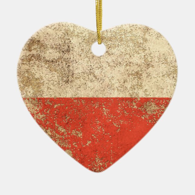 Rough Aged Vintage Polish Flag Ceramic Ornament (Front)