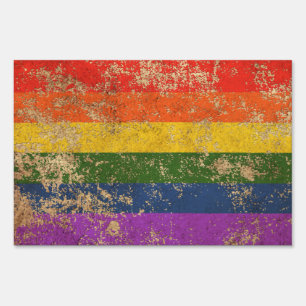 Rough Aged Vintage Rainbow Gay Pride Flag Sign