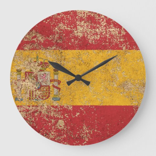Rough Aged Vintage Spanish Flag Large Clock