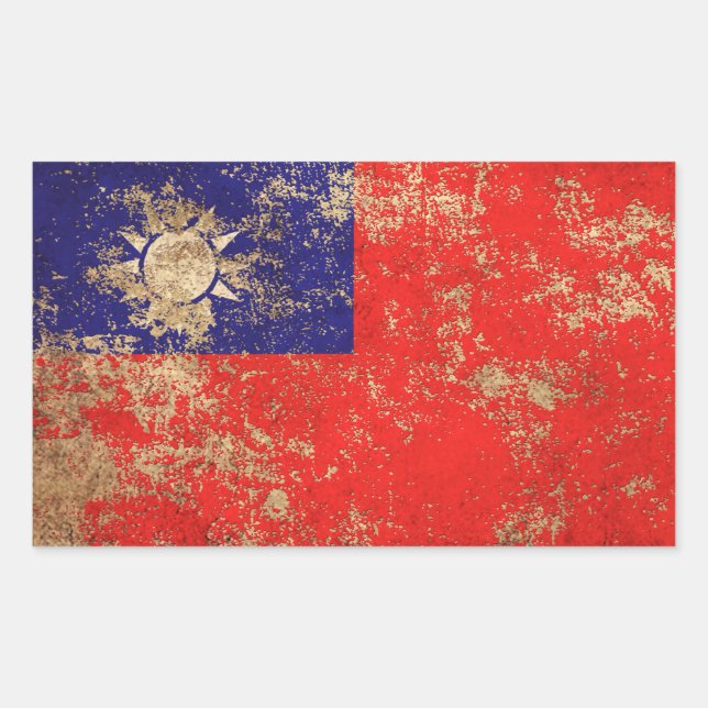 Rough Aged Vintage Taiwanese Flag Rectangular Sticker (Front)