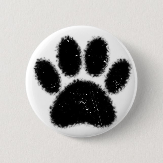 Rough And Distressed Dog Paw Print Button (Front)